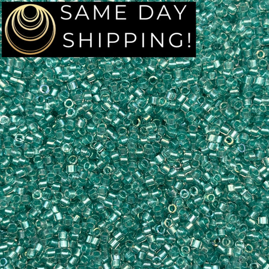 DB1767 SAME DAY Shipping! 1 Gram up to 20 Grams Miyuki 11/0 Delica Beads Sparkling Aqua Green Lined Crystal AB -Free Container!