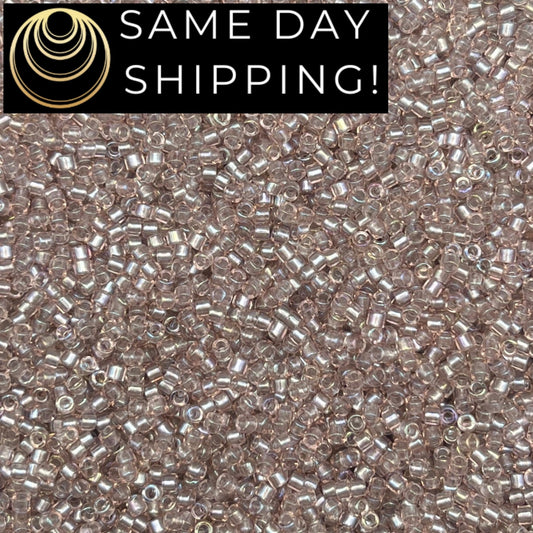 DB1771 SAME DAY Shipping! 1 Gram up to 20 Grams Miyuki 11/0 Delica Beads Sparkling Pewter Lined Light Tea Rose AB -Free Container!