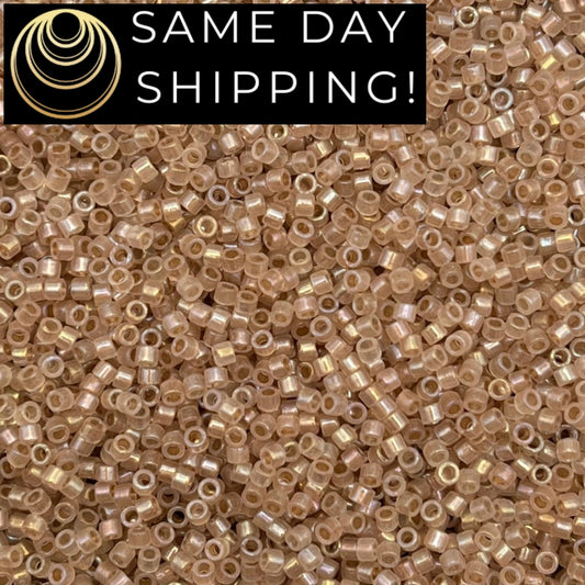 DB1731 SAME DAY Shipping! 1 Gram up to 20 Grams Miyuki 11/0 Delica Beads Beige Lined Opal AB -Free Container!