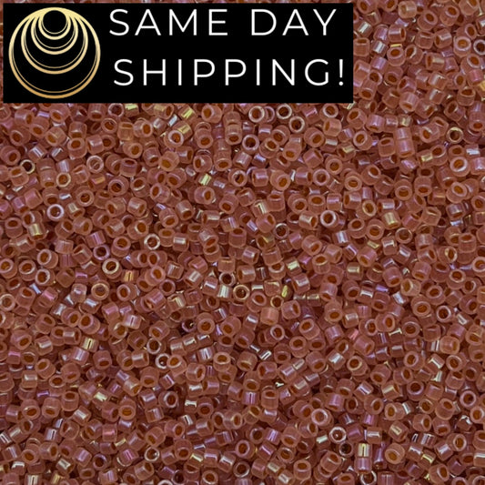 DB1733 SAME DAY Shipping! 1 Gram up to 20 Grams Miyuki 11/0 Delica Beads Dark Peach Lined Opal AB -Free Container!
