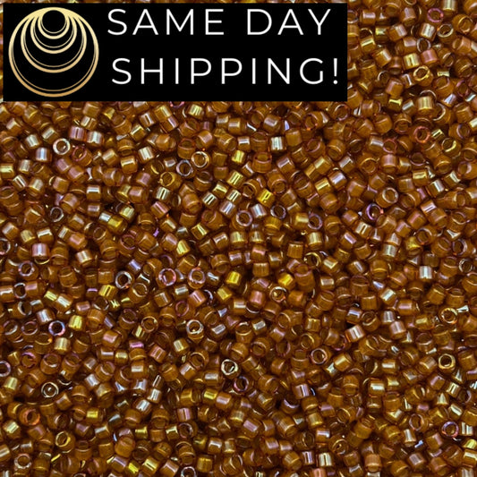 DB1734 SAME DAY Shipping! 1 Gram up to 20 Grams Miyuki 11/0 Delica Beads Beige Lined Topaz AB -Free Container!