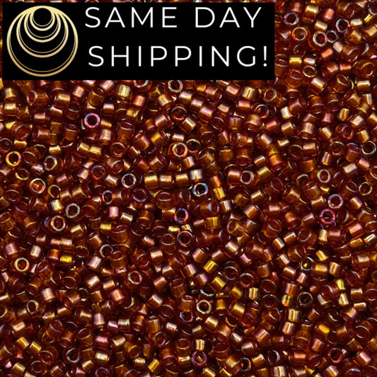 DB1736 SAME DAY SHIPPING! 1 Gram up to 20 Grams Miyuki 11/0 Delica Beads Sparkle Beige Lined Dark Topaz -Free Container!
