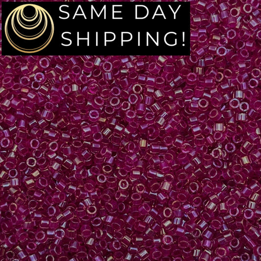 DB1743 SAME DAY Shipping! 1 Gram up to 20 Grams Miyuki 11/0 Delica Beads Hot Pink Lined Crystal AB -Free Container!