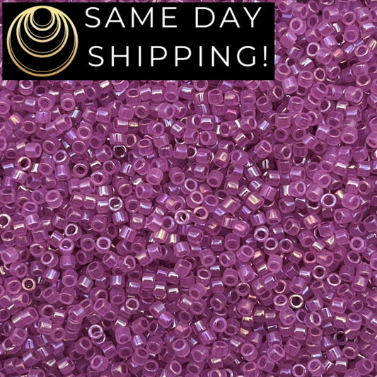 DB1744 SAME DAY Shipping! 1 Gram up to 20 Grams Miyuki 11/0 Delica Beads Fuchsia Lined Opal AB -Free Container!