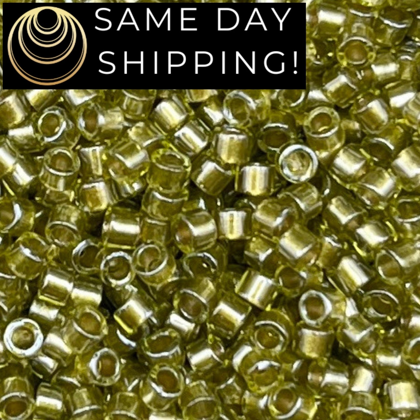 DB0908 SAME DAY SHIPPING! 1 Gram up to 20 Grams Miyuki 11/0 Delica Beads Sparkling Beige Lined Chartreuse DB908 -Free Container!