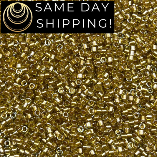 DB0909 SAME DAY SHIPPING! 1 Gram up to 20 Grams Miyuki 11/0 Delica Beads Sparkling Honey Beige Lined Chartreuse DB909 -Free Container!