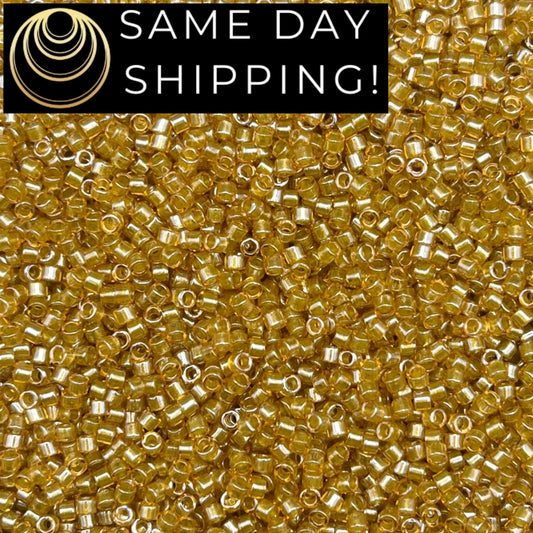DB0911 SAME DAY SHIPPING! 1 Gram up to 20 Grams Miyuki 11/0 Delica Beads Sparkling Light Peridot Lined Topaz DB911 -Free Container!
