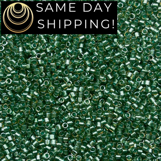 DB0917 SAME DAY SHIPPING! 1 Gram up to 20 Grams Miyuki 11/0 Delica Beads Sparkling Turquoise Green Lined Topaz DB917 -Free Container!
