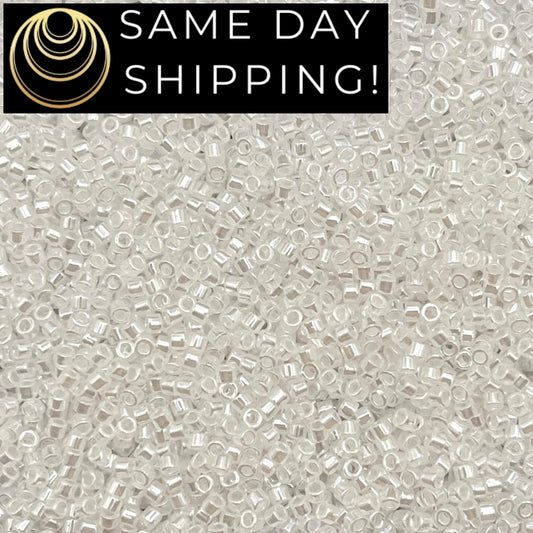 DB231 SAME DAY SHIPPING! 1 Gram up to 20 Grams Miyuki 11/0 Delica Beads White Crystal Lined Luster DB0231 -Free Container!