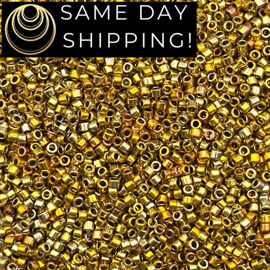 DB501 SAME DAY Shipping! 1 Gram up to 20 Grams Miyuki 11/0 Delica Beads 24kt Gold Plated Opaque Rose Iris AB DB0501-Free Container!