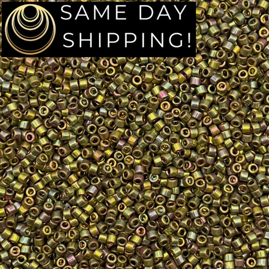 DB508 SAME DAY SHIPPING! 1 Gram up to 20 Grams Miyuki 11/0 Delica Beads 24kt Green Gold Iris DB0508 -Free Container!