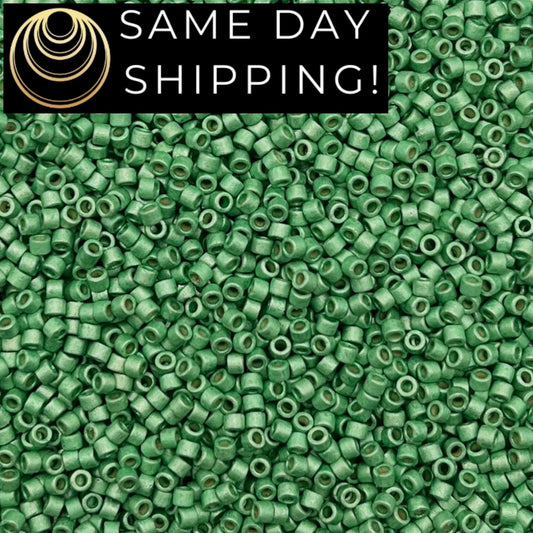 DB1844F SAME DAY SHIPPING! 1 Gram up to 20 Grams Miyuki 11/0 Delica Beads Duracoat Galvanized Matte Dark Mint Green -Free Container!