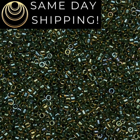 DB0273 SAME DAY Shipping! 1 Gram-20 Grams Miyuki 11/0 Delica Beads Forest Green Lined Topaz AB DB273 -Free Container!