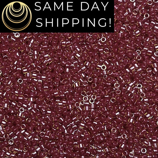 DB283 SAME DAY SHIPPING! 1 Gram-20 Grams Miyuki 11/0 Delica Beads Cranberry Lined Peridot Luster DB0283 -Free Container!