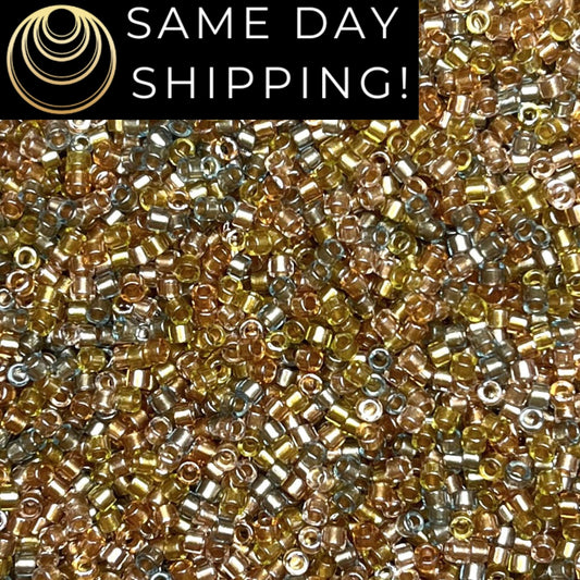 DB981 Same Day Shipping! 1 Gram-20 Grams Miyuki 11/0 Delica Beads Lined Metallic Mix -Free Container! DB0981 DB-981