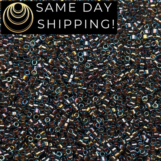 DB1775 SAME DAY Shipping! 1 Gram up to 20 Grams Miyuki 11/0 Delica Beads Blue/Gold Inside Color Lined AB -Free Container!