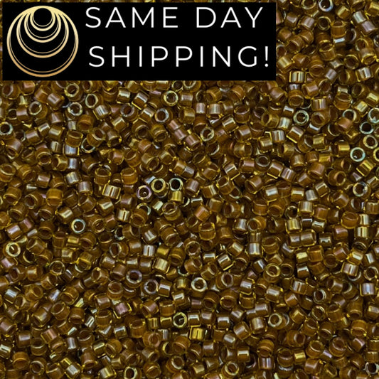 DB1738 SAME DAY SHIPPING! 1 Gram up to 20 Grams Miyuki 11/0 Delica Beads Cocoa Lined Chartreuse Luster -Free Container!