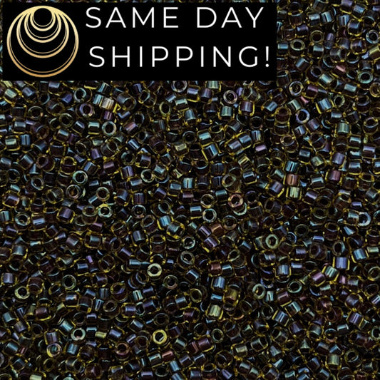 DB1740 SAME DAY Shipping! 1 Gram up to 20 Grams Miyuki 11/0 Delica Beads Dark Amethyst Lined Chartreuse AB-Free Container!