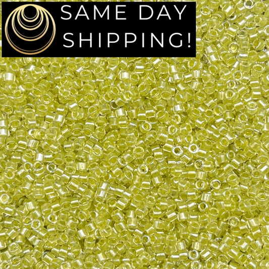 DB0910 SAME DAY SHIPPING! 1 Gram up to 20 Grams Miyuki 11/0 Delica Beads Sparkling Yellow Green Lined Crystal DB910 -Free Container!