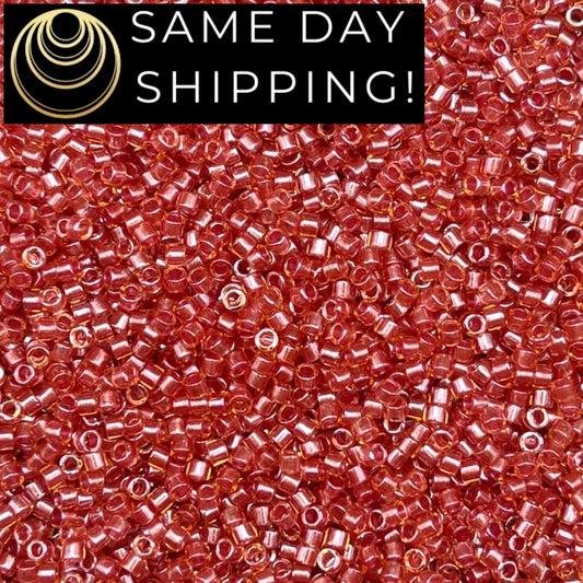 DB0913 SAME DAY SHIPPING! 1 Gram up to 20 Grams Miyuki 11/0 Delica Beads Sparkling Salmon Lined Topaz DB913 -Free Container!