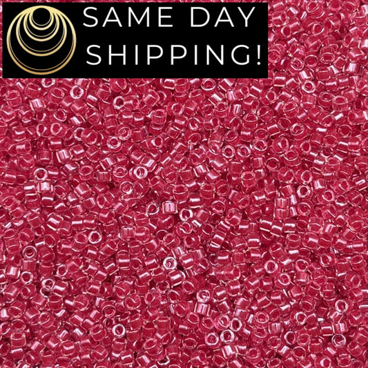 DB0914 SAME DAY SHIPPING! 1 Gram up to 20 Grams Miyuki 11/0 Delica Beads Sparkling Reddish Pink Lined Crystal DB914-Free Container!