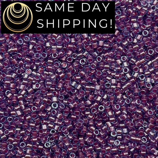 DB0922 SAME DAY SHIPPING! 1 Gram up to 20 Grams Miyuki 11/0 Delica Beads Sparkling Purple Orchid Lined Aqua DB922-Free Container!