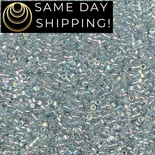 DB0110 SAME DAY Shipping! 1 Gram up to 20 Grams Miyuki 11/0 Delica Beads Light Gray Blue Transparent Luster AB DB110 -Free Container!