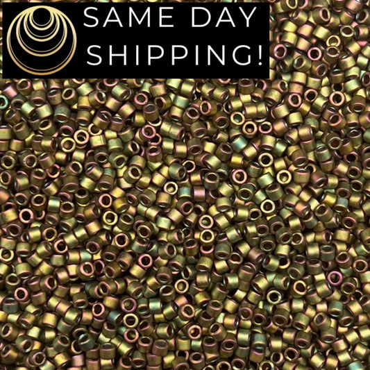 DB0380 SAME DAY SHIPPING! 1 Gram up to 20 Grams Miyuki 11/0 Delica Beads Matte Metallic Khaki Iris DB380 -Free Container!