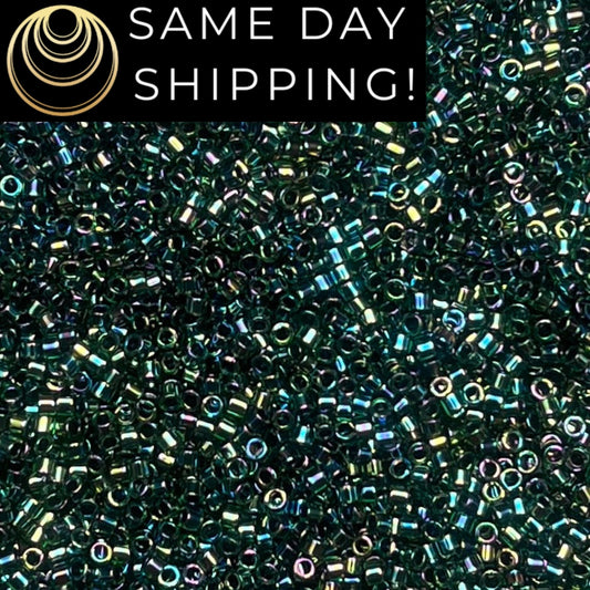 DB276 SAME DAY Shipping! 1 Gram-20 Grams Miyuki 11/0 Delica Beads Lined Emerald AB DB0276 -Free Container!