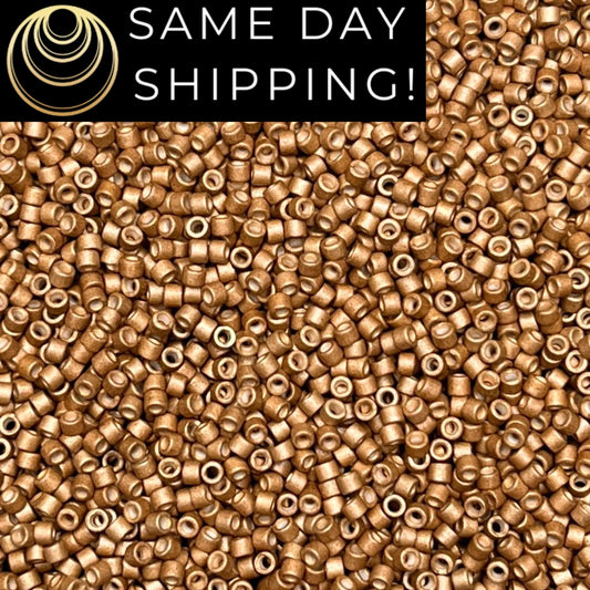 DB1163 SAME DAY SHIPPING! 1 Gram up to 20 Grams Miyuki 11/0 Delica Beads Galvanized Semi-Frosted Honey Gold -Free Container!