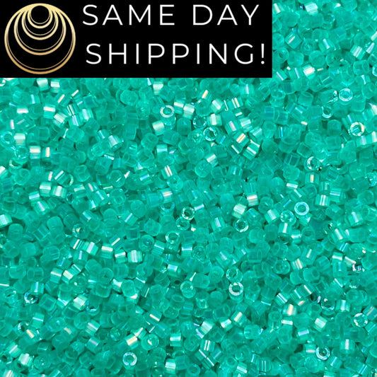 DB1869 (1 Gram -20 Grams) Miyuki Size 11/0 Delica Beads Silk Inside Dyed Aqua Green AB-Free Container! Same Day Shipping! DB-1869