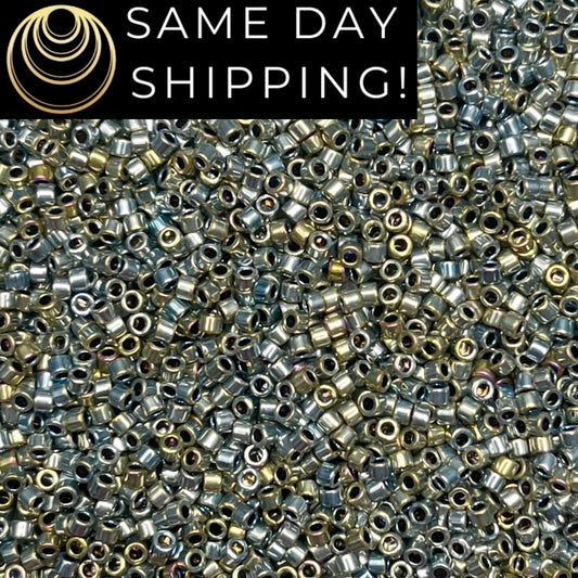 DB546 Same Day Shipping! 1 Gram -20 Grams Miyuki 11/0 Delica Beads Palladium Plated Silver Gold Iris AB-Free Container! DB0546 DB-546