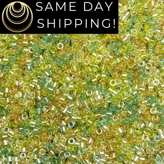 DB983 Same Day Shipping! 1 Gram-20 Grams Miyuki 11/0 Delica Beads Sparkling Lemon Lime Mix -Free Container! DB0983 DB-983