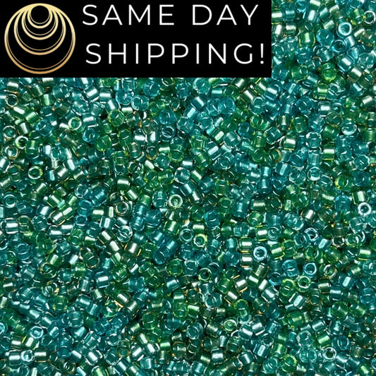 DB984 Same Day Shipping! 1 Gram-20 Grams Miyuki 11/0 Delica Beads Sparkling Lined Aqua Fresco Mix -Free Container! DB0984 DB-984
