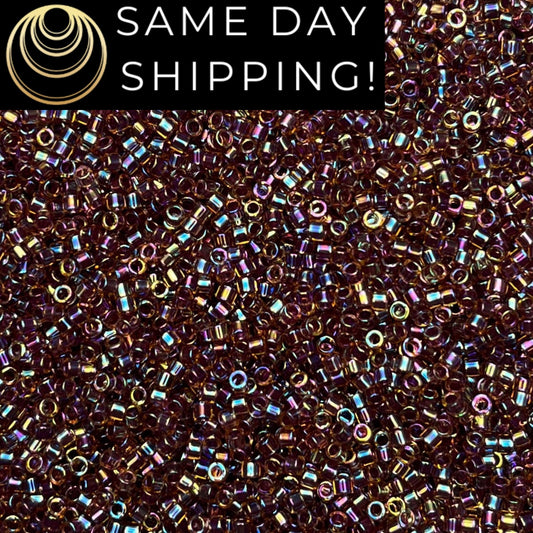 DB091 (1 gram-20 grams) Miyuki Size 11/0 Delica Beads Cranberry Lined Light Topaz AB-Free Container! Same Day Shipping!