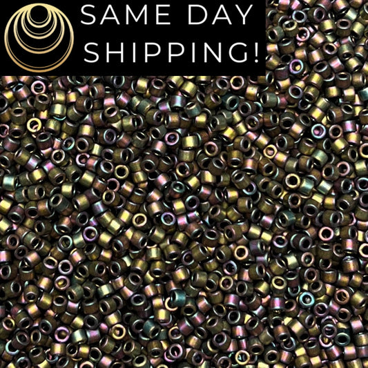 DB1055 (1 gram-20 grams) Miyuki Size 11/0 Delica Beads Metallic Gray Dusk Gold Iris-Free Container! Same Day Shipping!