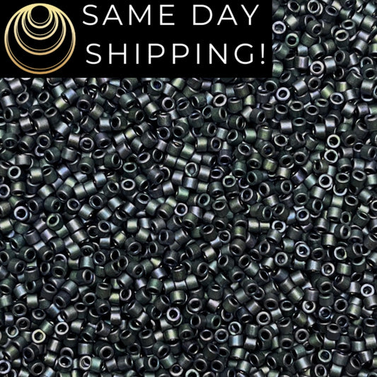 DB1053 (1 gram-20 grams) Miyuki Size 11/0 Delica Beads Metallic Plum Emerald Gold Iris-Free Container! Same Day Shipping!