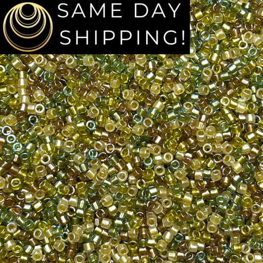 DB989 (1 gram-20 grams) Miyuki Size 11/0 Delica Beads Olive Green Mix-Free Container! Same Day Shipping!