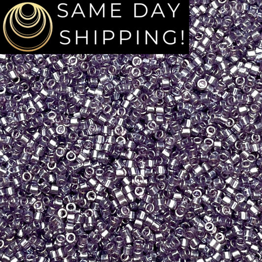 DB1225 (1 gram-20 grams) Miyuki Size 11/0 Delica Beads Transparent Amethyst Luster-Free Container! Same Day Shipping!