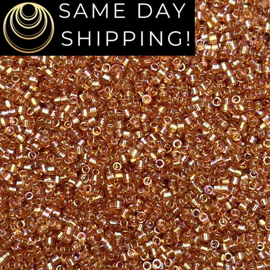 DB1241 (1 gram-20 grams) Miyuki Size 11/0 Delica Beads Transparent Marigold AB-Free Container! Same Day Shipping!