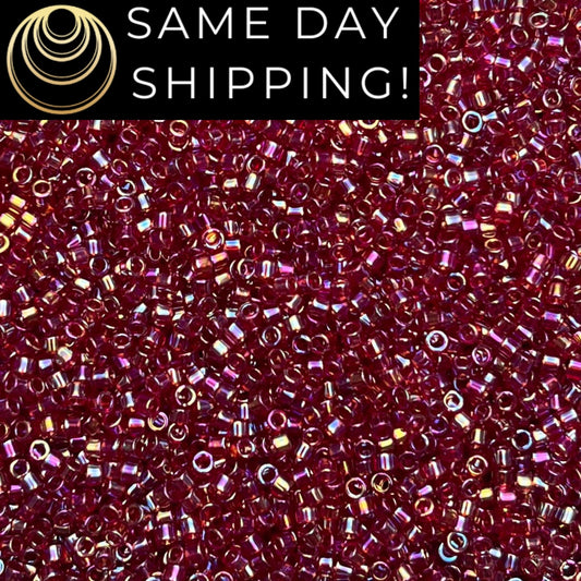 DB1242 (1 gram-20 grams) Miyuki Size 11/0 Delica Beads Transparent Dark Cranberry AB-Free Container! Same Day Shipping!