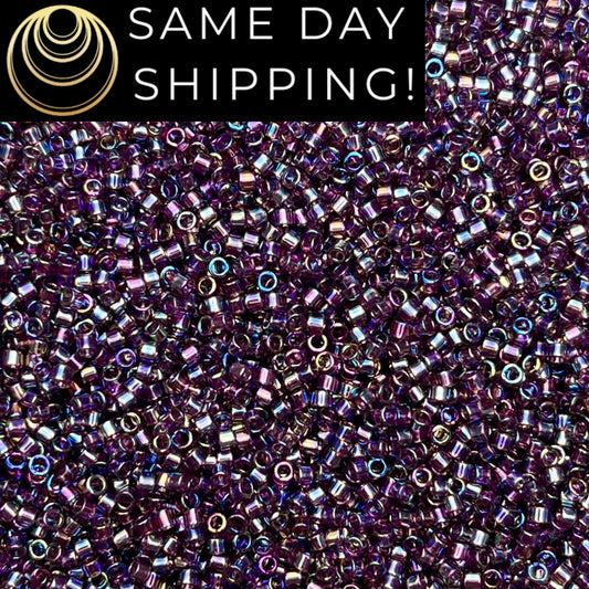DB1244 (1 gram-20 grams) Miyuki Size 11/0 Delica Beads Transparent Mauve AB-Free Container! Same Day Shipping!