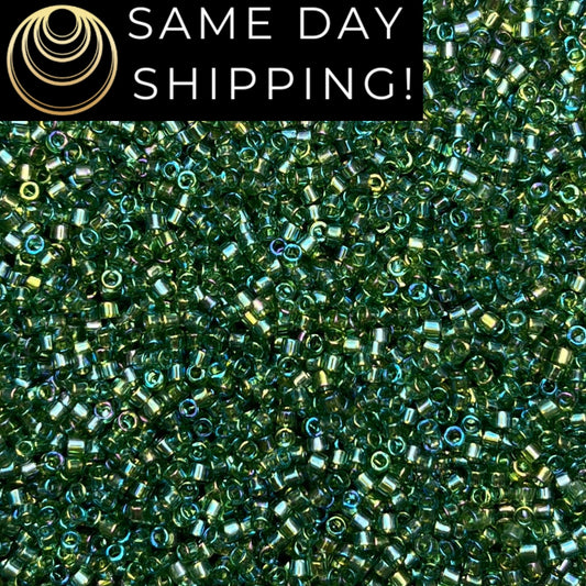DB1247 (1 gram-20 grams) Miyuki Size 11/0 Delica Beads Transparent Olive AB-Free Container! Same Day Shipping!