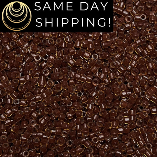 DB1393 (1 gram-20 grams) Miyuki Size 11/0 Delica Beads Dark Topaz Lined Luster-Free Container! Same Day Shipping!