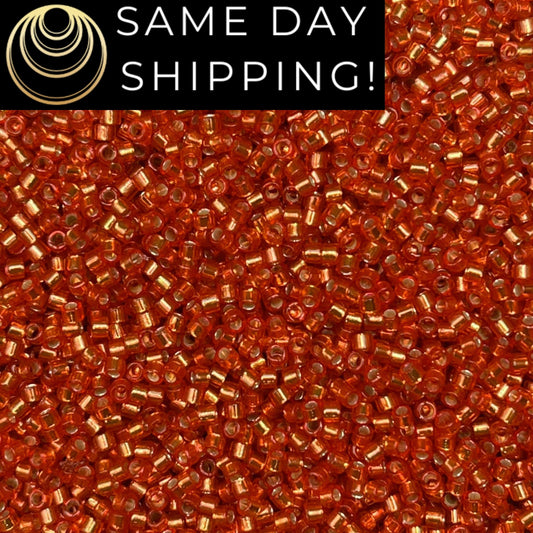 DB2158 (1 gram-20 grams) Miyuki Size 11/0 Delica Beads Duracoat Silver Lined Dyed Clementine-Free Container! Same Day Shipping!