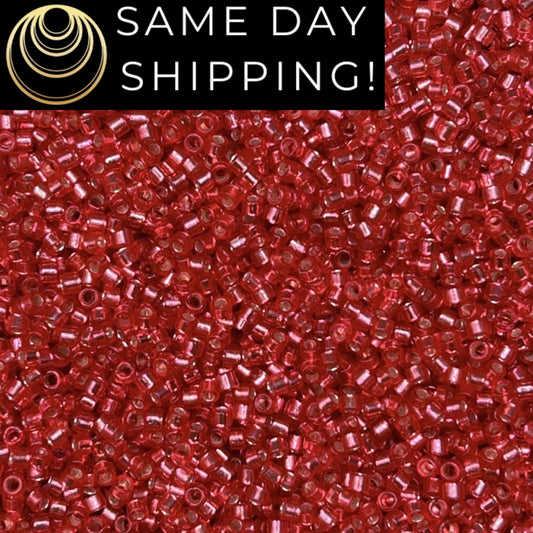 DB2159 (1 gram-20 grams) Miyuki Size 11/0 Delica Beads Duracoat Silver Lined Dyed Cranberry-Free Container! Same Day Shipping!