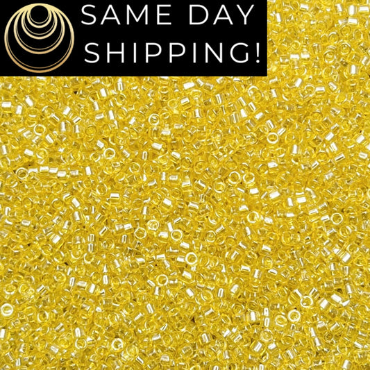 DB1886 (1 gram-20 grams) Miyuki Size 11/0 Delica Beads Transparent Yellow Luster-Free Container! Same Day Shipping!