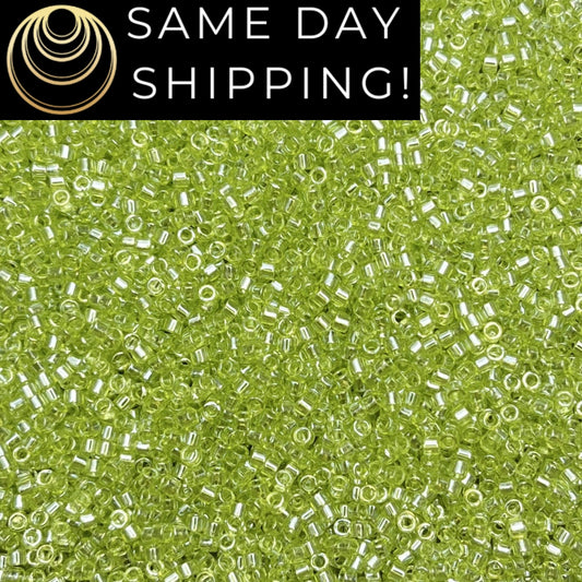 DB1888 (1 gram-20 grams) Miyuki Size 11/0 Delica Beads Transparent Chartreuse Luster-Free Container! Same Day Shipping!