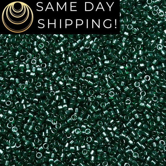 DB1894 (1 gram-20 grams) Miyuki Size 11/0 Delica Beads Transparent Emerald Luster-Free Container! Same Day Shipping!