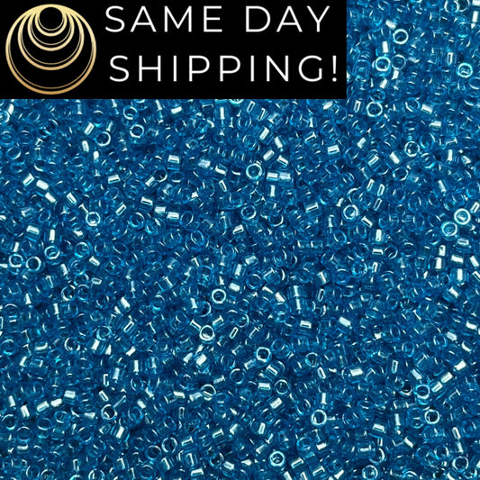 DB1895 (1 gram-20 grams) Miyuki Size 11/0 Delica Beads Transparent Capri Blue Luster-Free Container! Same Day Shipping!